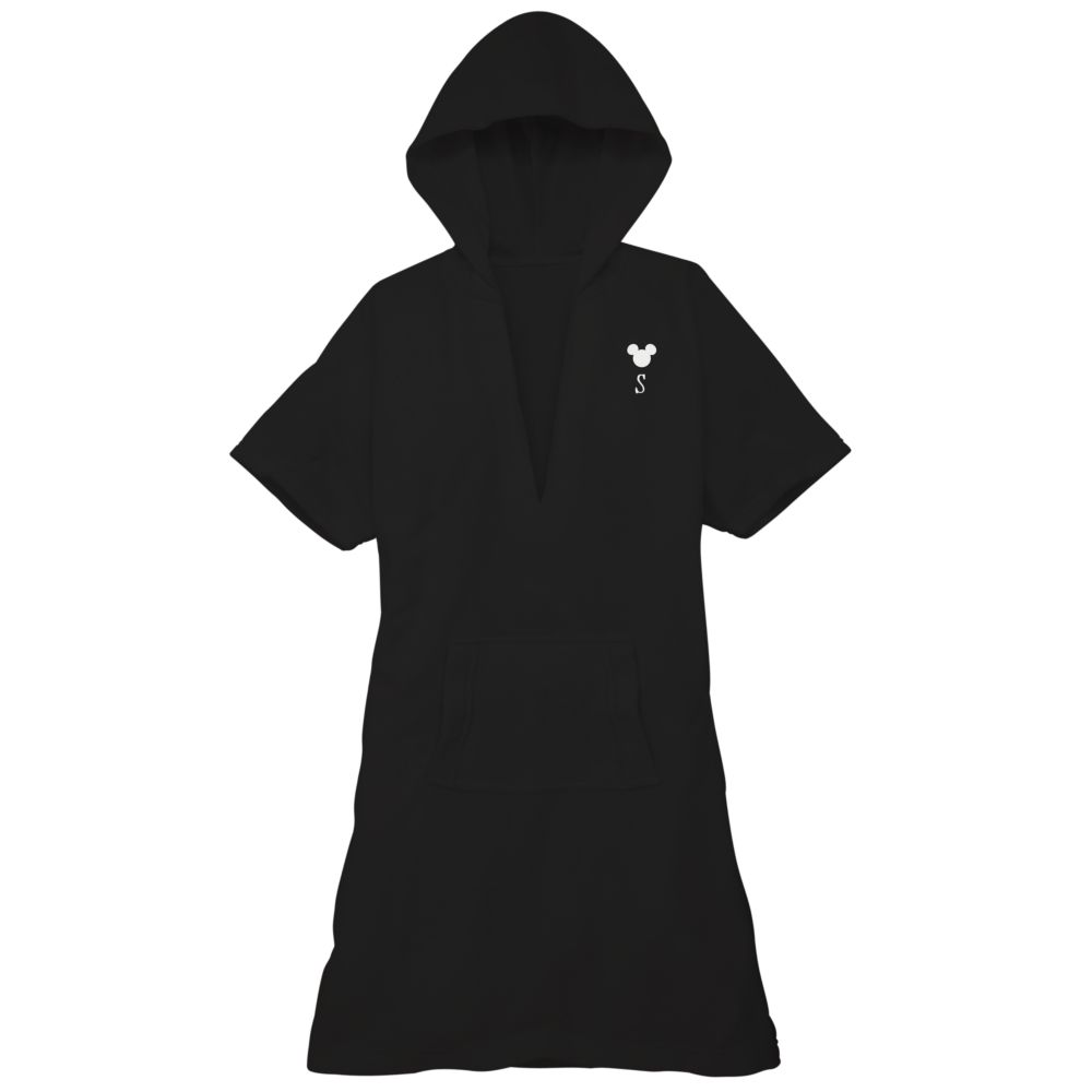 Personalized Black Short-Sleeve Hooded Mickey Mouse Cover-Up for Her