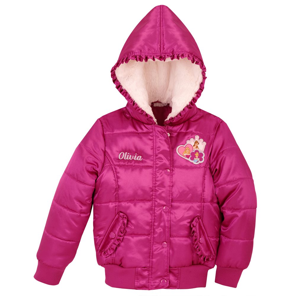 Personalized Shiny Puffy Disney Princess Jacket for Girls