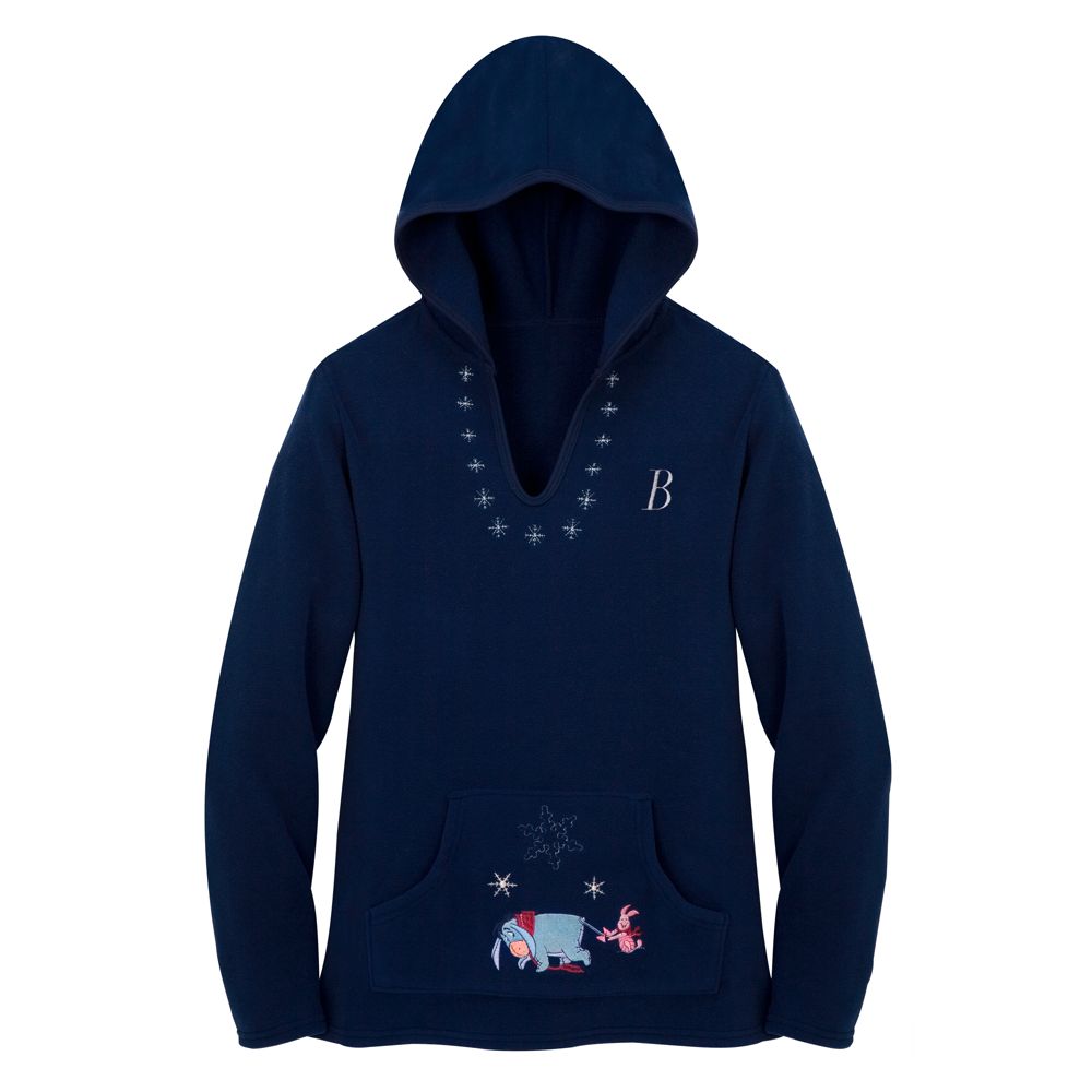 Monogrammed Eeyore and Piglet Hooded V-Neck Fleece Pullover