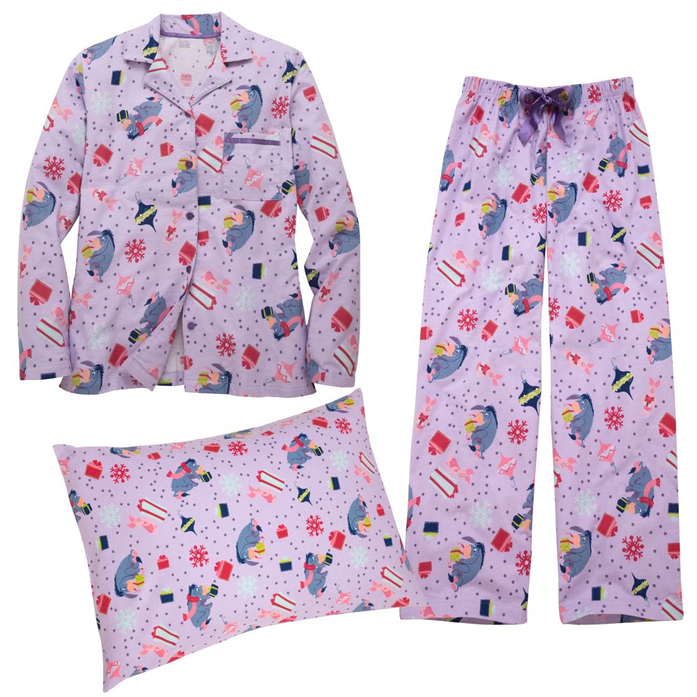 Flannel Piglet and Eeyore Pajamas and Pillowcase Set for Women