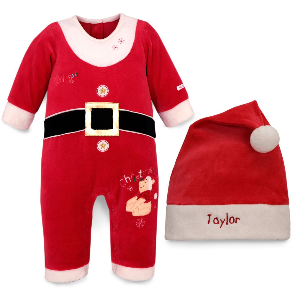 Personalized Santa Winnie the Pooh Romper with Hat for Infants