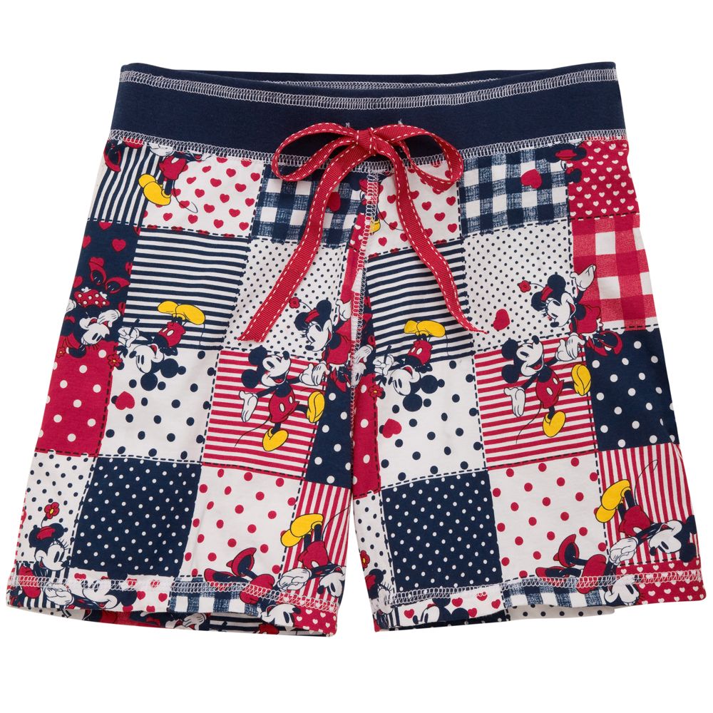 Sweetheart Mickey and Minnie Mouse Patchwork Shorts for Women