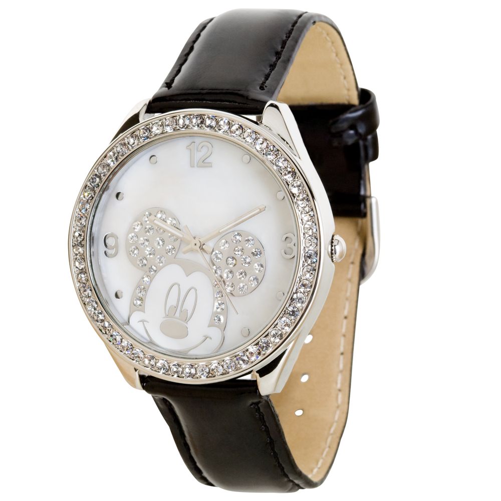 Patent Leather Crystal Mickey Mouse Watch for Women