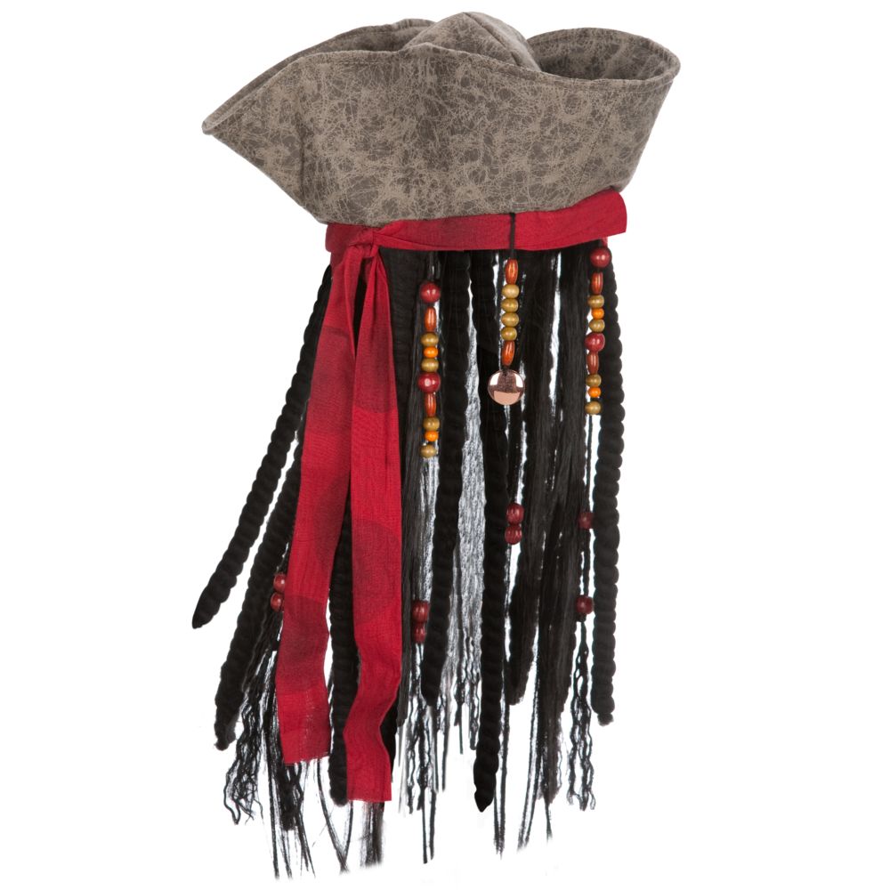 Captain Jack Sparrow Pirates of the Caribbean Hat with Hair for Boys