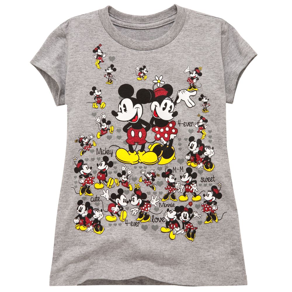 Glitter Minnie and Mickey Mouse Tee for Girls -- Gray -- Made With Organic Cotton