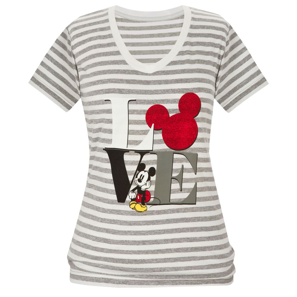 V-Neck Striped Love Mickey Mouse Tee for Women -- Made With Organic Cotton