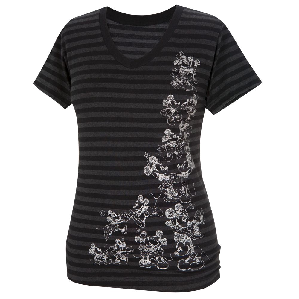 Striped V-Neck Minnie and Mickey Mouse Tee for Women -- Made With Organic Cotton