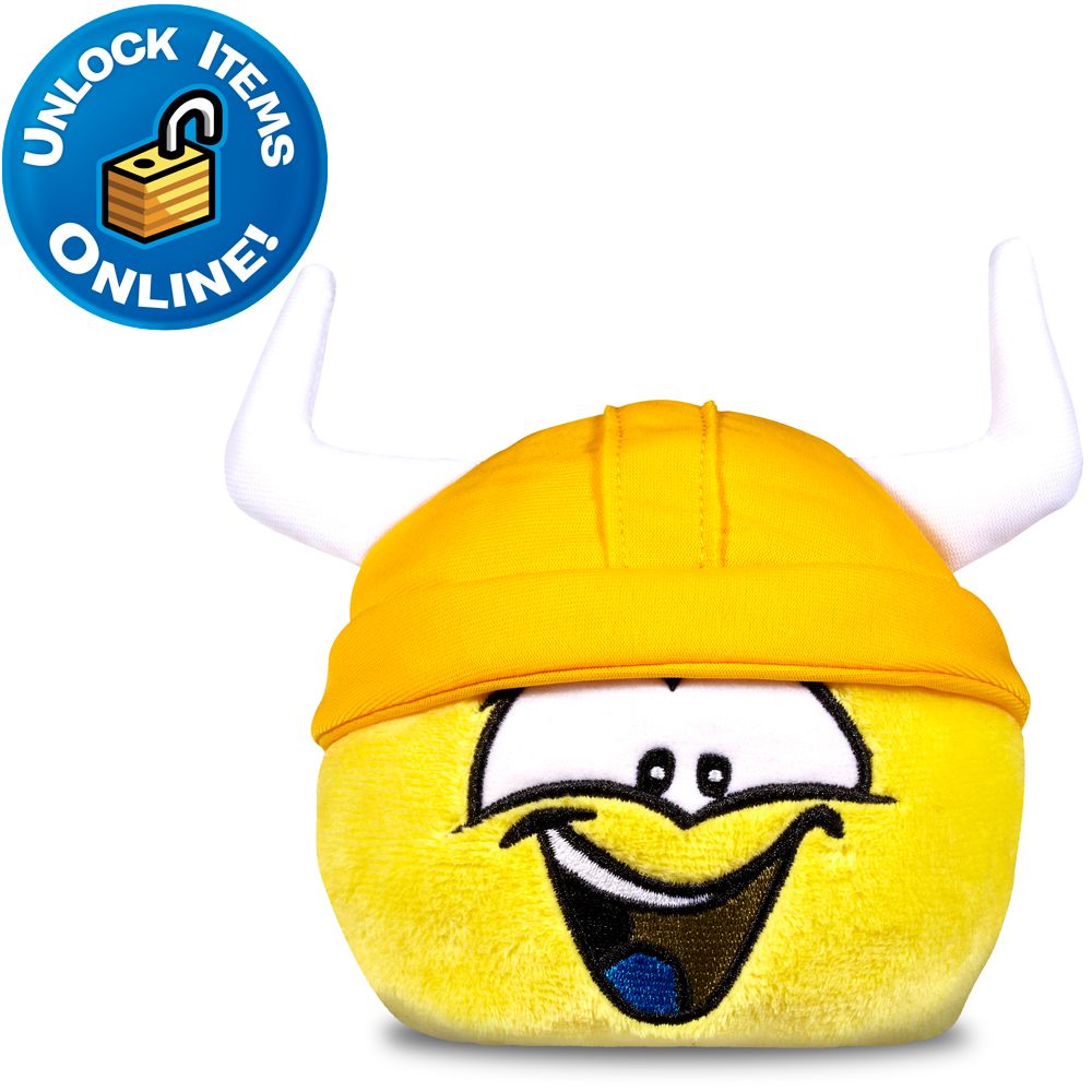 Club Penguin Yellow Pet Puffle Plush with Gold Viking Helmet -- 4 H