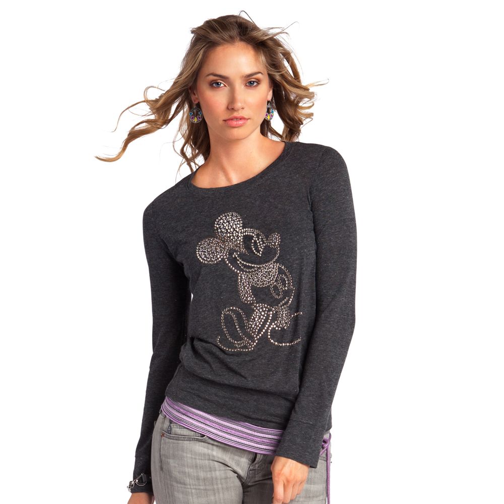 Long Sleeve Studded Mickey Mouse Tee for Women