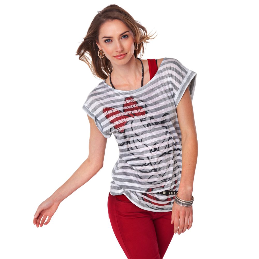 Striped Rhinestone Minnie Mouse Tee for Women