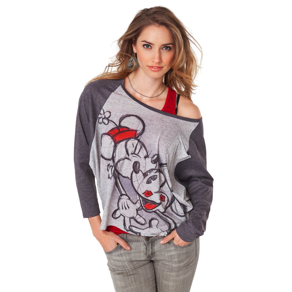 Raglan Dolman Sleeve Minnie and Mickey Mouse Tee for Women