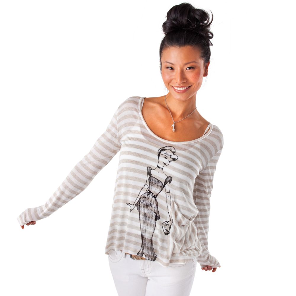 Disney Princess Vintage Fashion Long Sleeve Striped Cinderella Tee for Women by Disney Couture