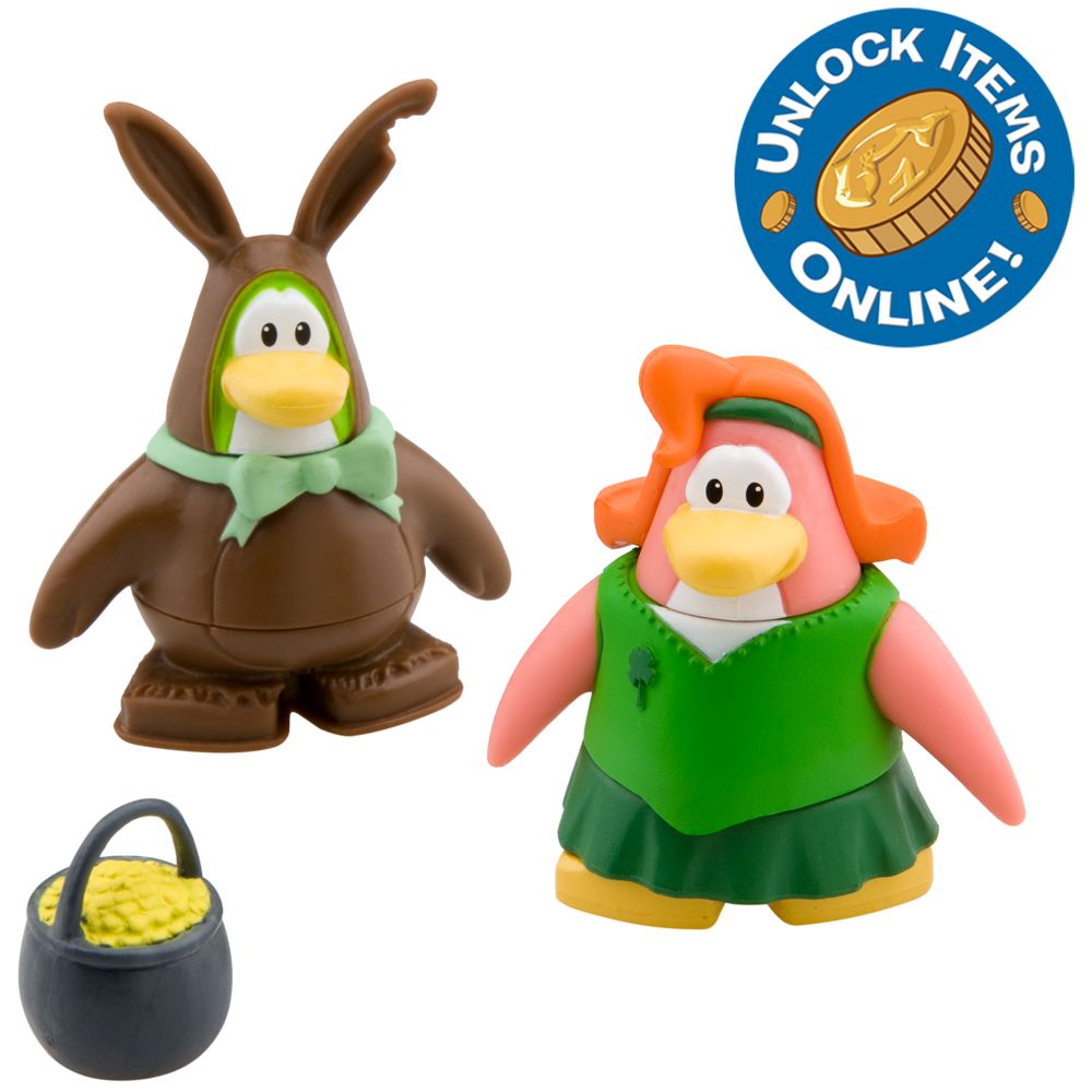 Club Penguin 2'' Mix 'N Match Figure Pack - Bunny Costume and Shamrock Dress