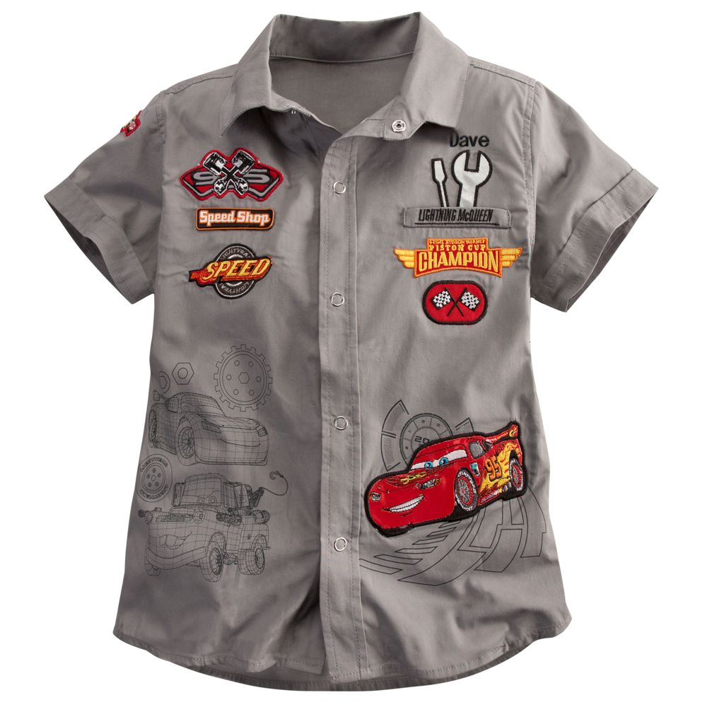 Personalizable Woven Pit Crew Lightning McQueen Shirt for Boys