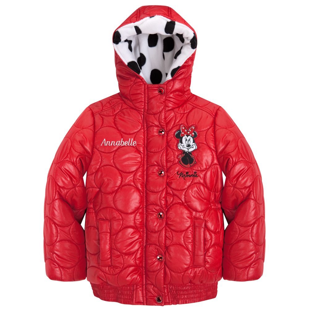 Personalizable Hooded Circle Quilted Puffy Minnie Mouse Jacket for Girls
