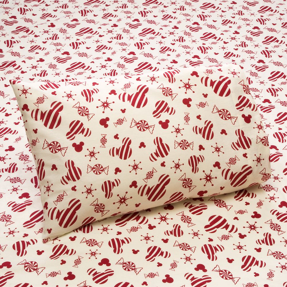 Flannel Candy Cane Mickey Mouse Sheet Set