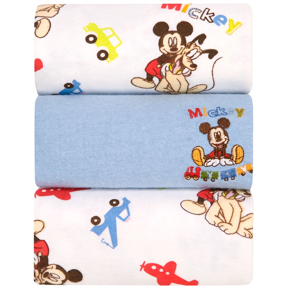 Mickey Mouse Transportation Flannel Receiving Blankets Set for Infants-- 3-Pc.