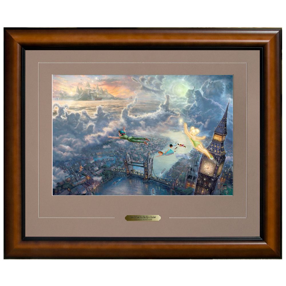Tinker Bell and Peter Pan Fly to Never Land'' Framed Print by Thomas Kinkade -- 22'' x 26''