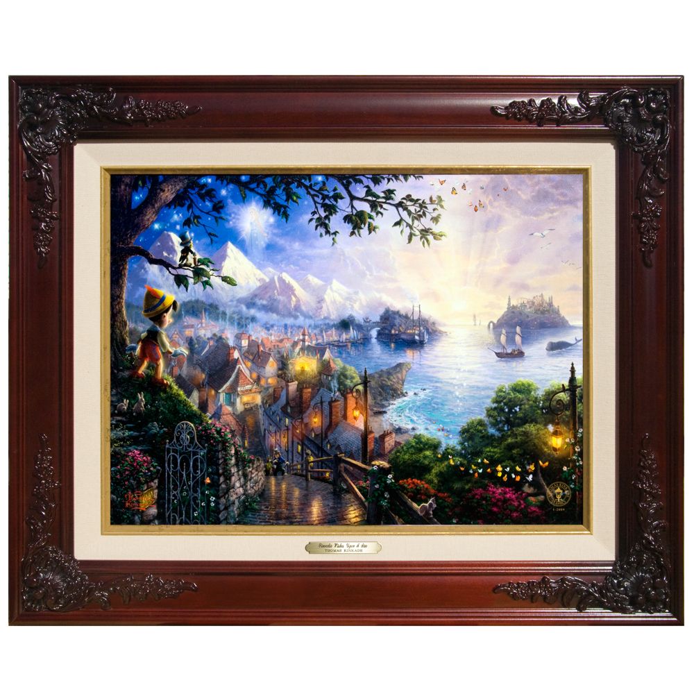 Pinocchio Wishes Upon A Star'' Framed Classics Collection by Thomas Kinkade -- 19'' x 23''