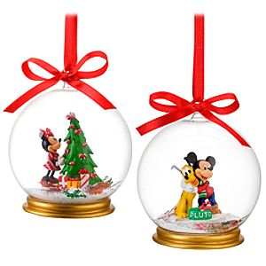 Minnie Mouse and Mickey Mouse Snowglobe Ornament Set -- 2-Pc.