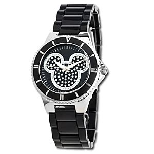 Pavé Crystal Mickey Mouse Watch in Black for Women