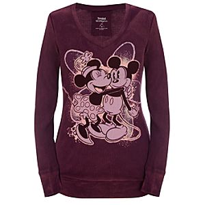 Long Sleeve Minnie and Mickey Mouse Thermal Tee -- Plum
