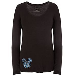 Long Sleeve Bohemian Rhinestone Mickey Mouse Tee