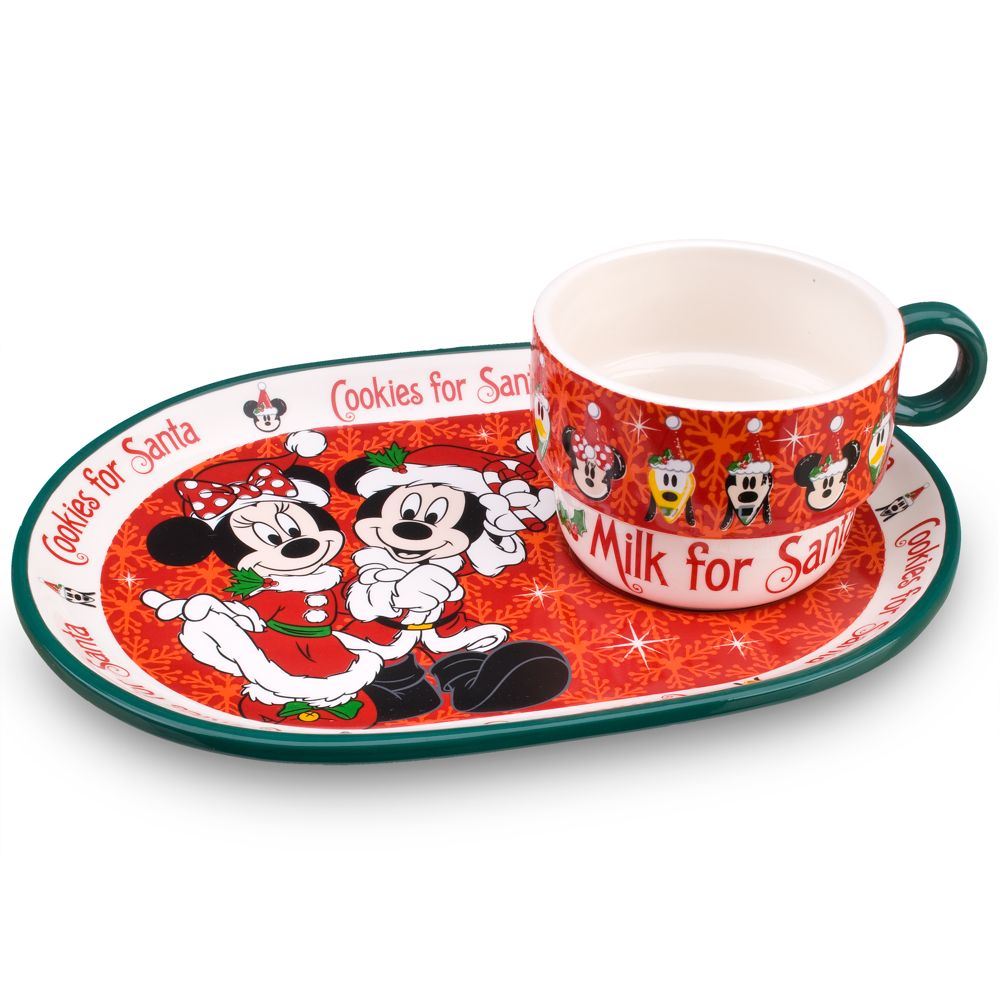 Santa Minnie and Mickey Mouse Plate and Mug Set -- 2-Pc.