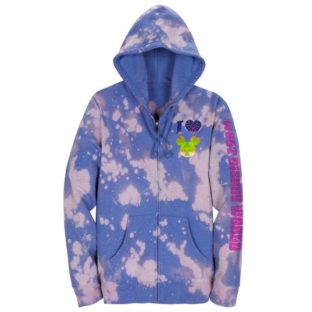 Blue Tye Dye I Heart Mickey Fleece Hoodie for Women