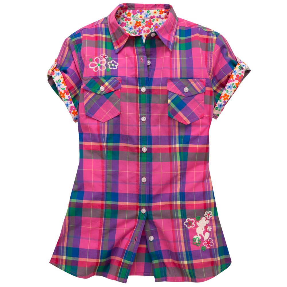 Plaid Woven Cotton Mickey Mouse Shirt for Women
