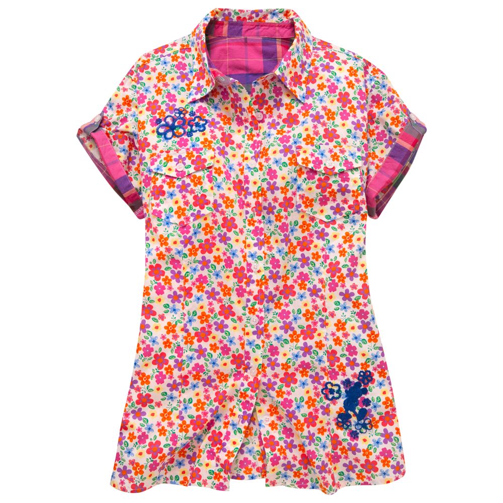Floral Woven Cotton Mickey Mouse Shirt for Women