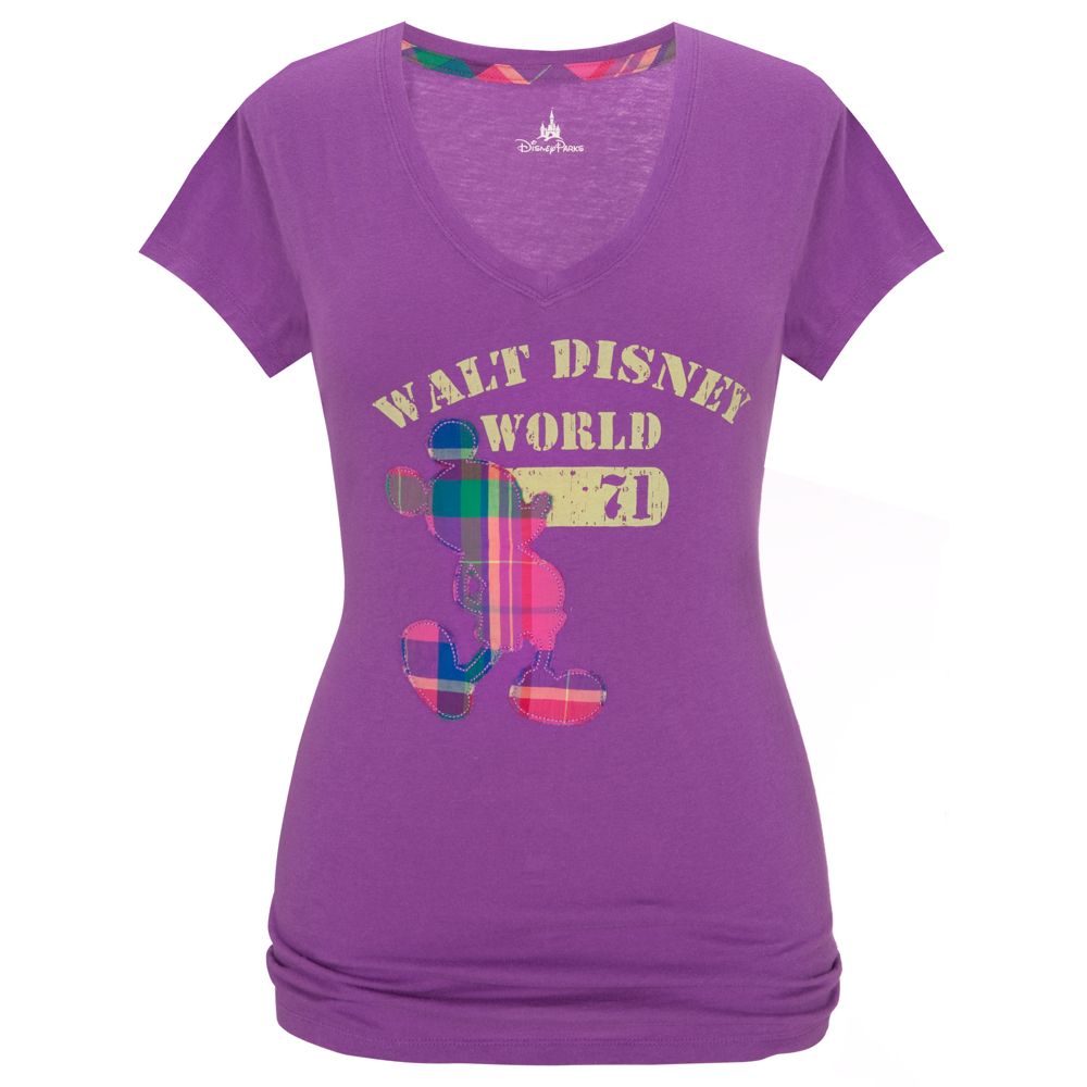 Purple Walt Disney World Plaid Mickey Mouse Tee for Women