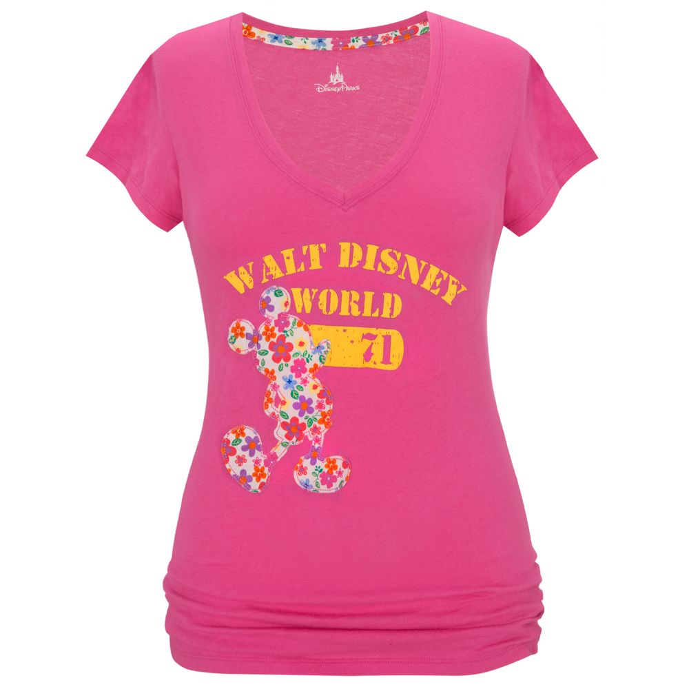 Pink Walt Disney World Floral Mickey Mouse Tee for Women