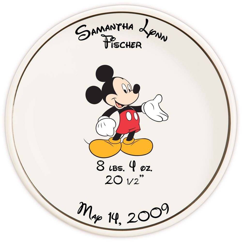 Personalized Mickey Mouse Birth Record Plate -- 8''