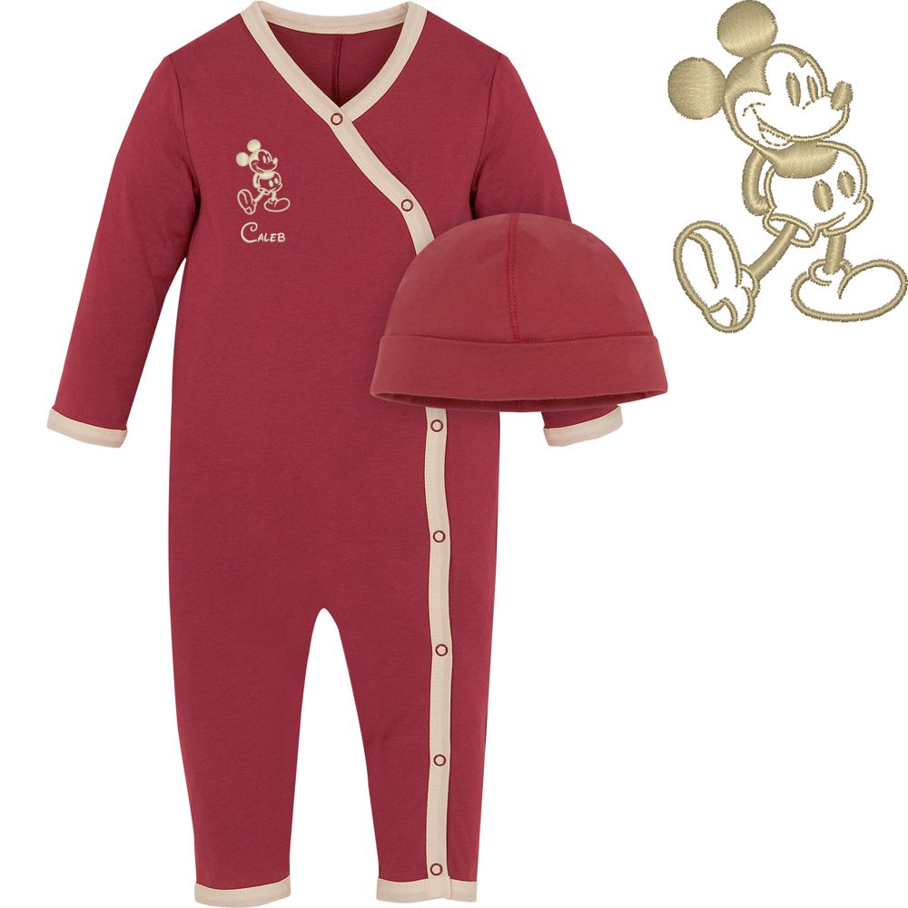 Personalized Mickey Mouse Jumpsuit & Cap for Infants
