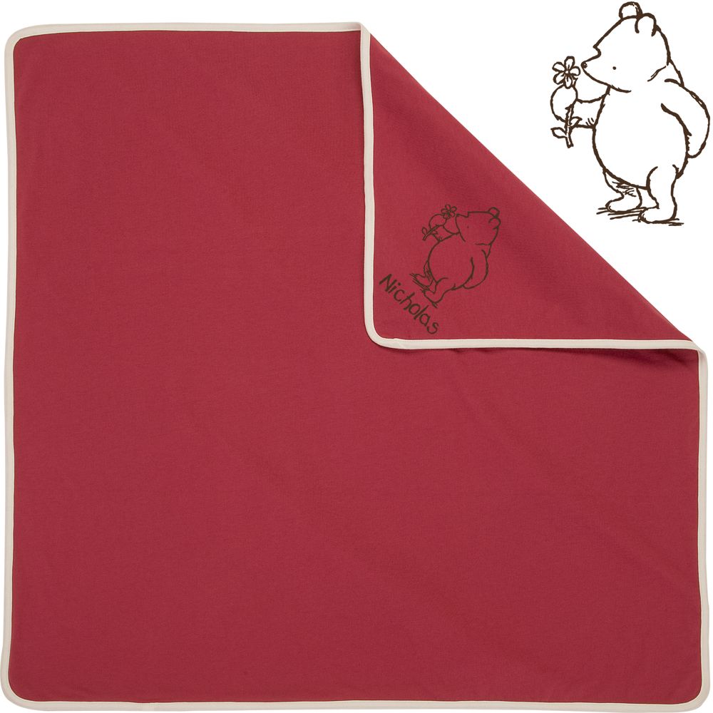 Red Personalized Winnie the Pooh Receiving Blanket for Infants