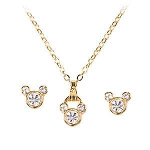 Crystal Mickey Mouse Necklace and Earring Set -- 3-Pc.