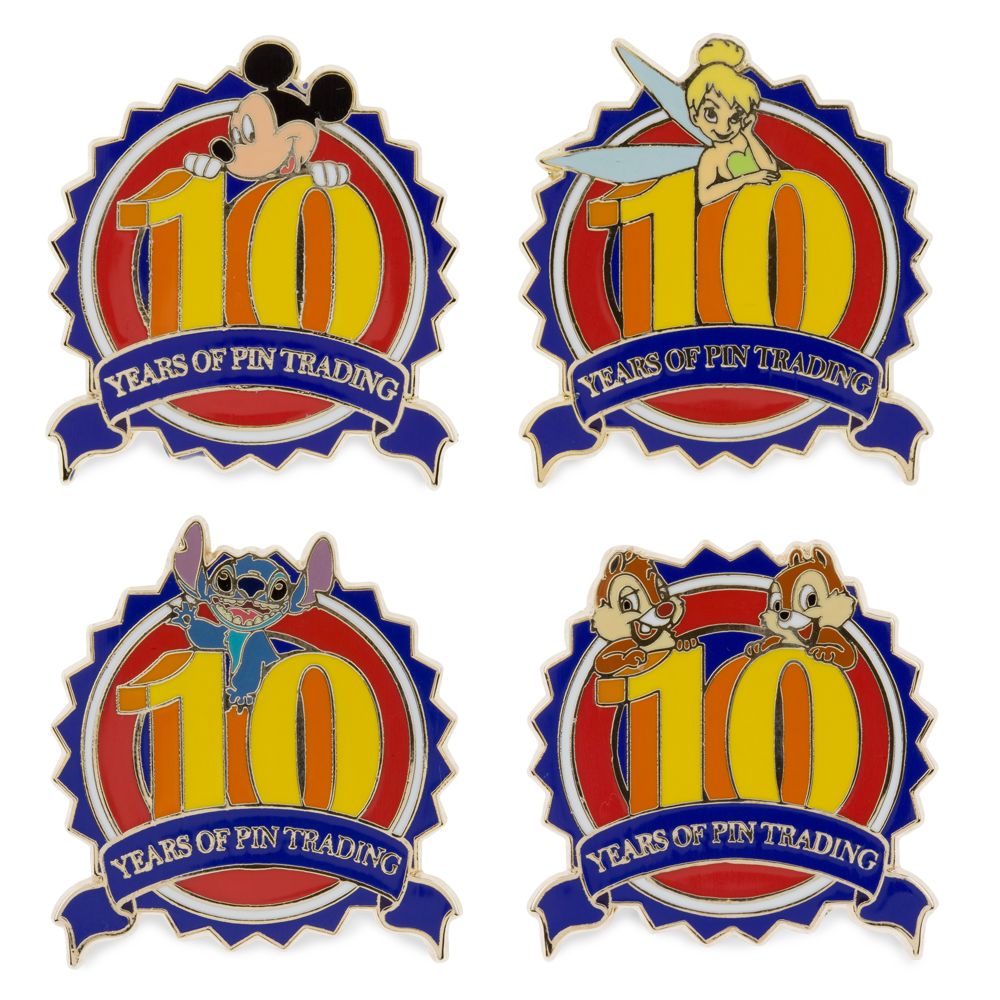 10th Anniversary Disney Pin Trading Logo Pin Set -- 4-Pc.