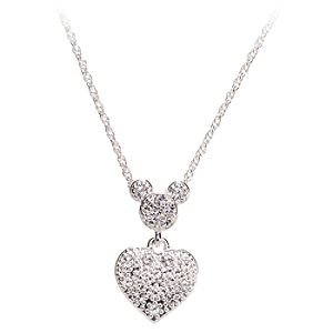 Silver Crystal Heart Mickey Mouse Necklace