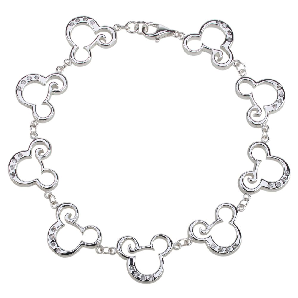 Sterling Silver and CZ Curl Mickey Mouse Bracelet