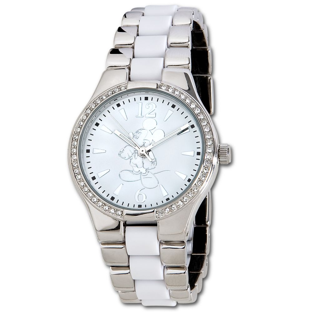 Pav&eacute; Crystal Silver and White Mickey Mouse Watch