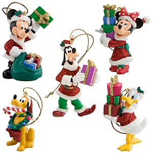 Santa Mickey Mouse and Friends Holiday Ornaments -- 5-Pc. Set