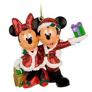 Santa Mickey and Minnie Mouse Holiday Ornament