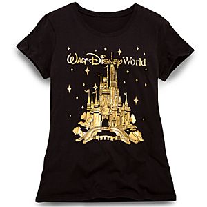 Gold Foil Walt Disney World Resort Cinderella Castle Tee for Women -- Black