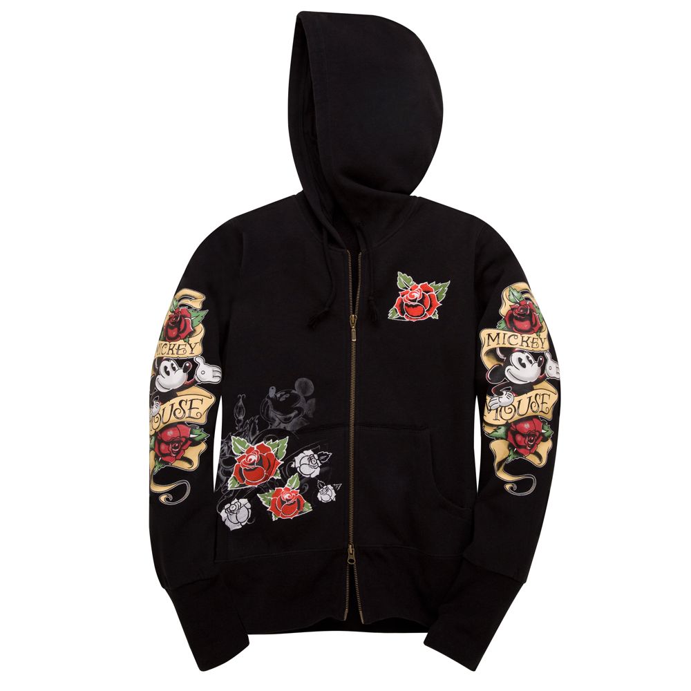 Rose Tattoo Mickey Mouse Hooded Fleece Jacket for Women