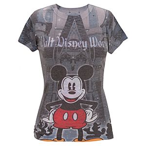 Mickey Mouse Rhinestone Walt Disney World Resort Castle Tee for Women