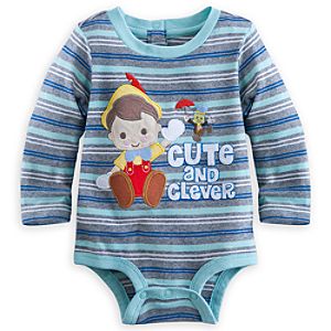 Pinocchio and Jiminy Cricket Long Sleeve Disney Cuddly Bodysuit for Baby