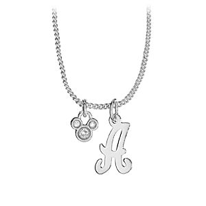 Silver Initial Crystal Mickey Mouse Necklace