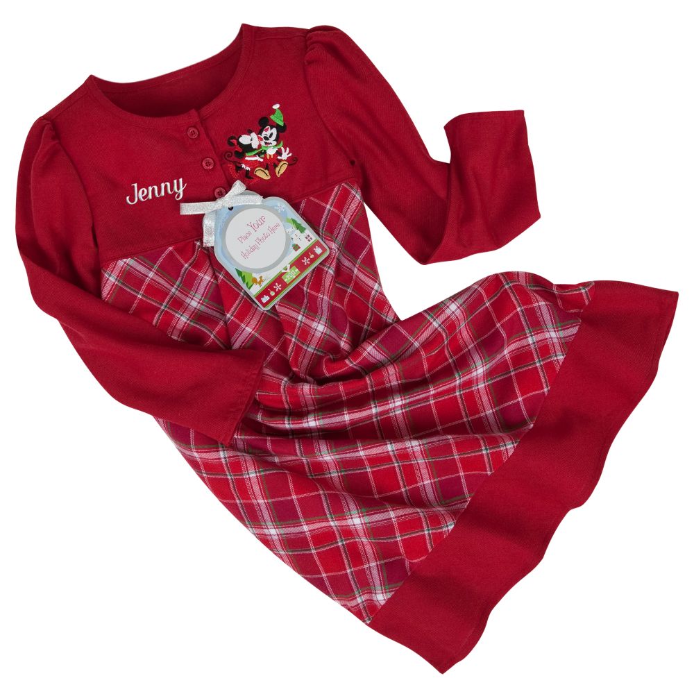 Personalizable Holiday Plaid Mickey Mouse Nightgown for Girls