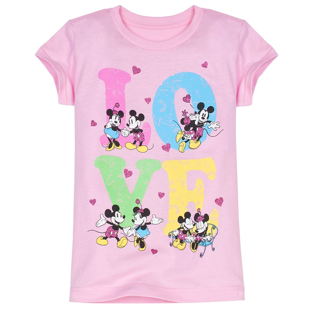Glittering Love Mickey and Minnie Tee for Girls